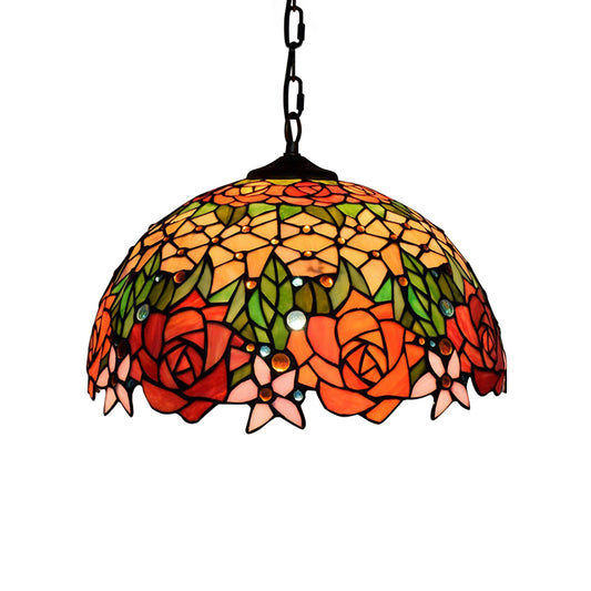 Black Stained Glass Rose Pendant Lighting Victorian 1 Head Hanging Light Kit for Living Room Clearhalo 'Ceiling Lights' 'Chandeliers' 'Industrial' 'Middle Century Pendants' 'Pendant Lights' 'Pendants' 'Tiffany close to ceiling' 'Tiffany Pendants' 'Tiffany' Lighting' 171069