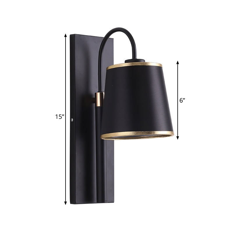 Black Conical Wall Sconce Lighting Nordic 1-Bulb Metallic Wall Mount Light with Gooseneck Arm Clearhalo 'Cast Iron' 'Glass' 'Industrial' 'Modern wall lights' 'Modern' 'Tiffany' 'Traditional wall lights' 'Wall Lamps & Sconces' 'Wall Lights' Lighting' 1710701