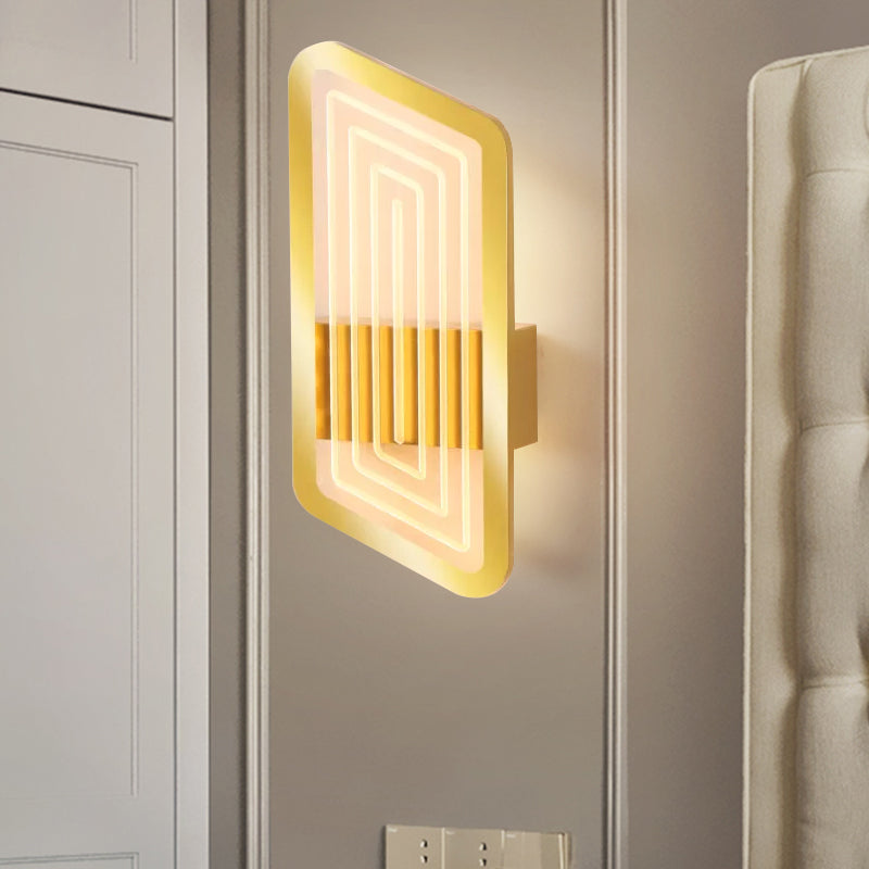 Black/Gold Rectangular Wall Light Fixture Nordic Metallic Wall Sconce Lighting in Warm/White Light, 12.5"/19.5" Wide Gold Clearhalo 'Cast Iron' 'Glass' 'Industrial' 'Modern wall lights' 'Modern' 'Tiffany' 'Traditional wall lights' 'Wall Lamps & Sconces' 'Wall Lights' Lighting' 1710749