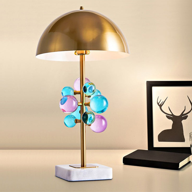 Metallic Dome Desk Light Modernist 1 Head Nightstand Lamp with Colorful Crystal Balls Deco in Gold Gold Clearhalo 'Lamps' 'Table Lamps' Lighting' 1710806