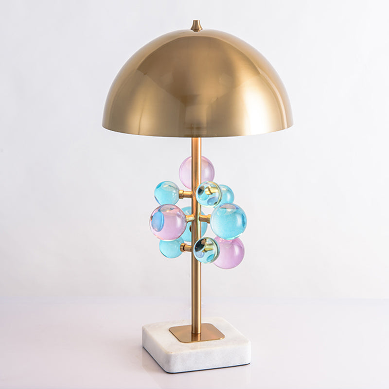 Metallic Dome Desk Light Modernist 1 Head Nightstand Lamp with Colorful Crystal Balls Deco in Gold Clearhalo 'Lamps' 'Table Lamps' Lighting' 1710807