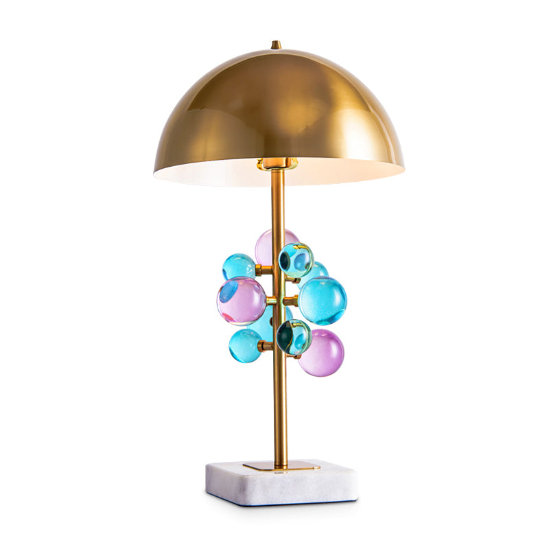 Metallic Dome Desk Light Modernist 1 Head Nightstand Lamp with Colorful Crystal Balls Deco in Gold Clearhalo 'Lamps' 'Table Lamps' Lighting' 1710808