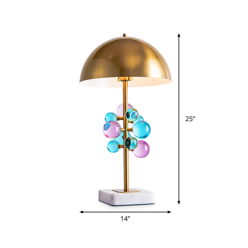 Metallic Dome Desk Light Modernist 1 Head Nightstand Lamp with Colorful Crystal Balls Deco in Gold Clearhalo 'Lamps' 'Table Lamps' Lighting' 1710809