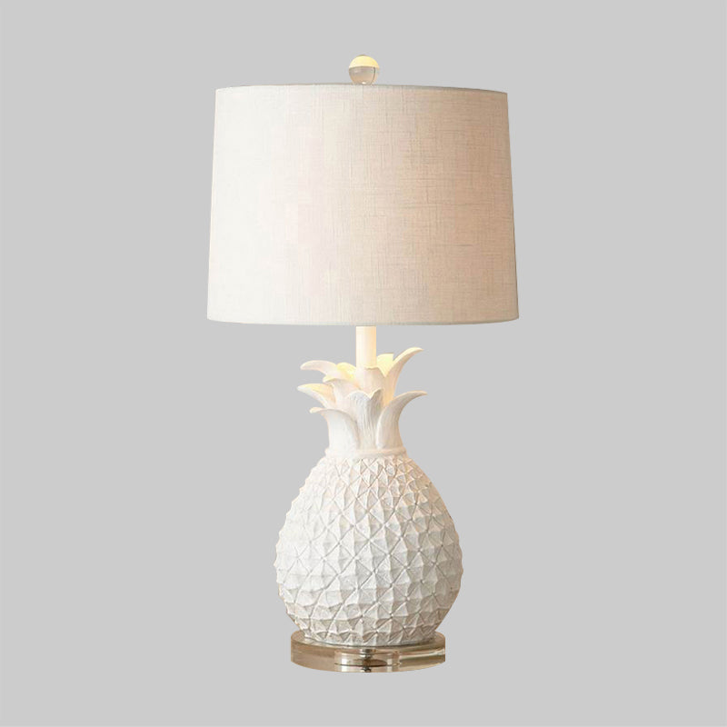 Resin Pineapple Night Lighting Cartoon 1 Bulb White/Yellow Table Lamp with Drum Fabric Shade Clearhalo 'Lamps' 'Table Lamps' Lighting' 1710811