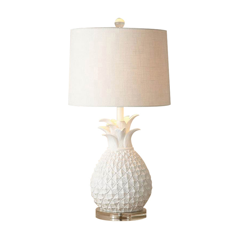 Resin Pineapple Night Lighting Cartoon 1 Bulb White/Yellow Table Lamp with Drum Fabric Shade Clearhalo 'Lamps' 'Table Lamps' Lighting' 1710812