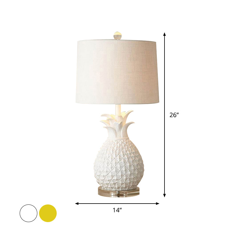 Resin Pineapple Night Lighting Cartoon 1 Bulb White/Yellow Table Lamp with Drum Fabric Shade Clearhalo 'Lamps' 'Table Lamps' Lighting' 1710813