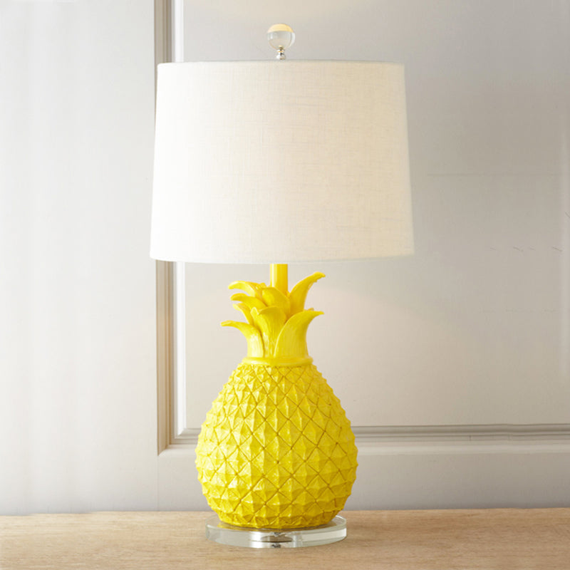 Resin Pineapple Night Lighting Cartoon 1 Bulb White/Yellow Table Lamp with Drum Fabric Shade Yellow Clearhalo 'Lamps' 'Table Lamps' Lighting' 1710814