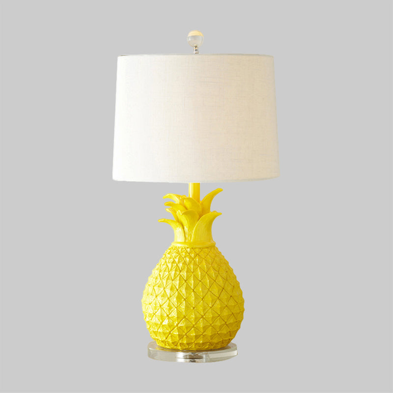 Resin Pineapple Night Lighting Cartoon 1 Bulb White/Yellow Table Lamp with Drum Fabric Shade Clearhalo 'Lamps' 'Table Lamps' Lighting' 1710816