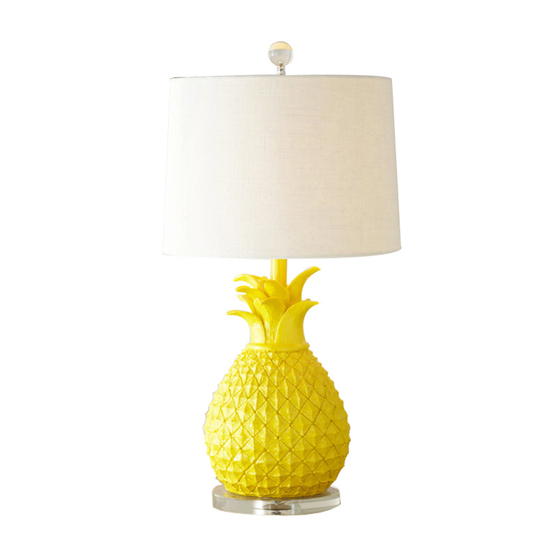 Resin Pineapple Night Lighting Cartoon 1 Bulb White/Yellow Table Lamp with Drum Fabric Shade Clearhalo 'Lamps' 'Table Lamps' Lighting' 1710817