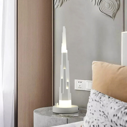 Burj Tower Nightstand Lamp Modernism Acrylic Study Room LED Table Lighting in White/Gold White Clearhalo 'Lamps' 'Table Lamps' Lighting' 1710822