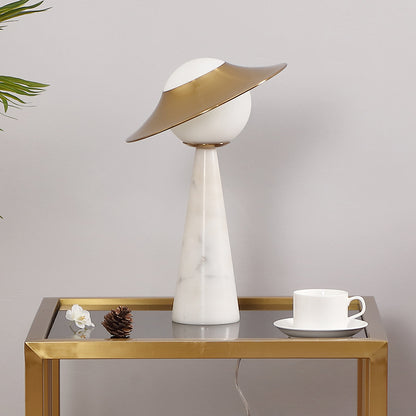 Gold Globe Task Lighting Simple 1-Light White Glass Night Table Lamp with Metallic Gong Design Gold Clearhalo 'Lamps' 'Table Lamps' Lighting' 1710826