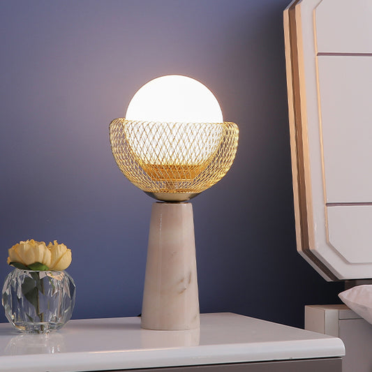 Sphere White Glass Table Light Minimalist 1-Head Gold Night Lamp with Mesh Design Clearhalo 'Lamps' 'Table Lamps' Lighting' 1710831