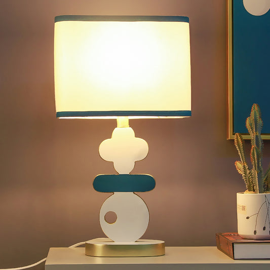 Single Light Bedside Night Lamp Modern Blue/Green Reading Task Lighting with Barrel Fabric Shade Blue Clearhalo 'Lamps' 'Table Lamps' Lighting' 1710838