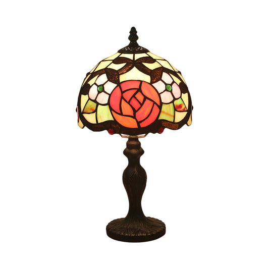 Domed Table Light 1 Light Hand Cut Glass Tiffany Style Rose Patterned Nightstand Lamp for Bedroom Clearhalo 'Lamps' 'Table Lamps' Lighting' 1710852