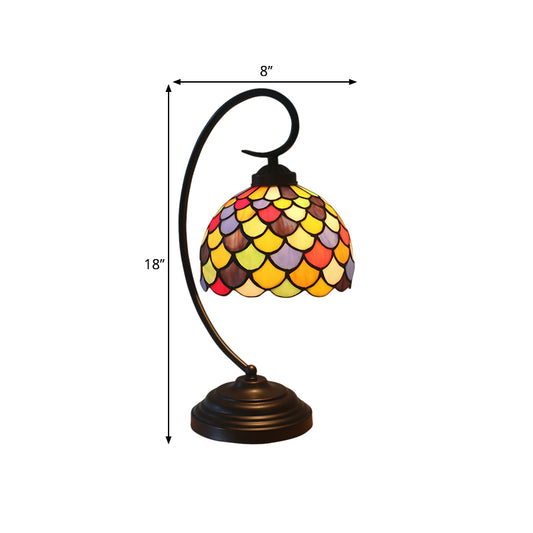 Bronze Dome Shaped Night Table Light Tiffany 1 Light Stained Glass Nightstand Lamp with Fishscale Pattern Clearhalo 'Lamps' 'Table Lamps' Lighting' 1710869
