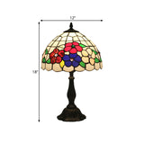 1-Light Grid Dome Night Table Lighting Mediterranean Brass Hand Cut Glass Flower Patterned Nightstand Lighting Clearhalo 'Lamps' 'Table Lamps' Lighting' 1710873