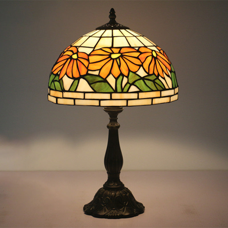 Orange Cut Glass Night Light Flower 1-Light Tiffany Table Lighting with Bowl Shade Clearhalo 'Lamps' 'Table Lamps' Lighting' 1710887