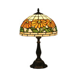 Orange Cut Glass Night Light Flower 1-Light Tiffany Table Lighting with Bowl Shade Clearhalo 'Lamps' 'Table Lamps' Lighting' 1710888