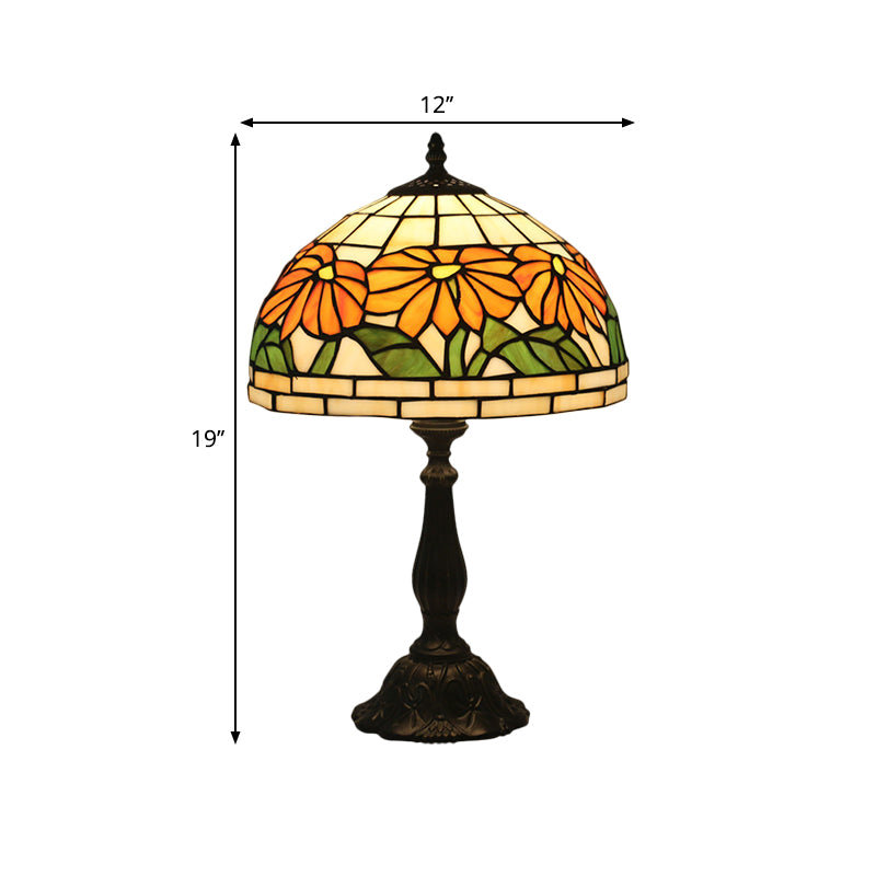 Orange Cut Glass Night Light Flower 1-Light Tiffany Table Lighting with Bowl Shade Clearhalo 'Lamps' 'Table Lamps' Lighting' 1710889