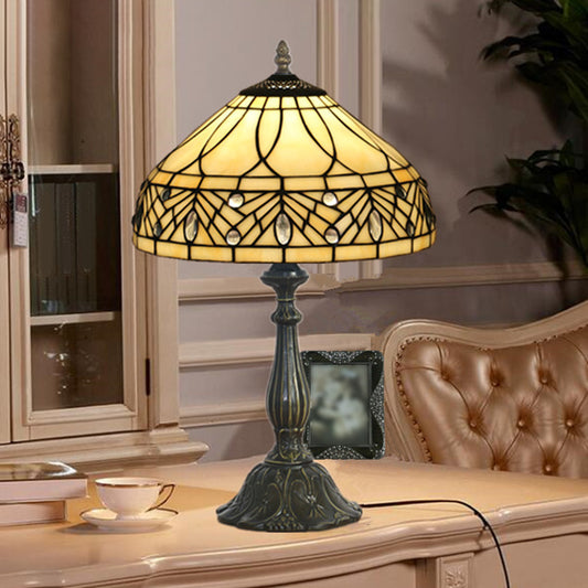 1-Head Bedroom Night Table Lamp Baroque Brass Task Light with Tapered Cut Glass Shade Clearhalo 'Lamps' 'Table Lamps' Lighting' 1710891
