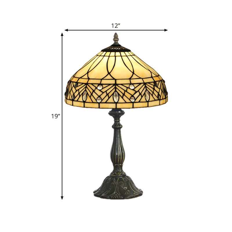 1-Head Bedroom Night Table Lamp Baroque Brass Task Light with Tapered Cut Glass Shade Clearhalo 'Lamps' 'Table Lamps' Lighting' 1710893
