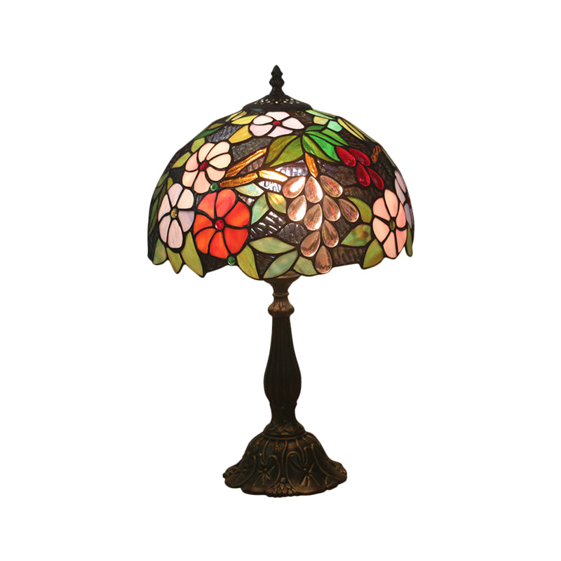 Grape and Floral Cut Glass Nightstand Lighting Tiffany 1-Light Brass Finish Night Lamp with Bowl Shade Clearhalo 'Lamps' 'Table Lamps' Lighting' 1710900