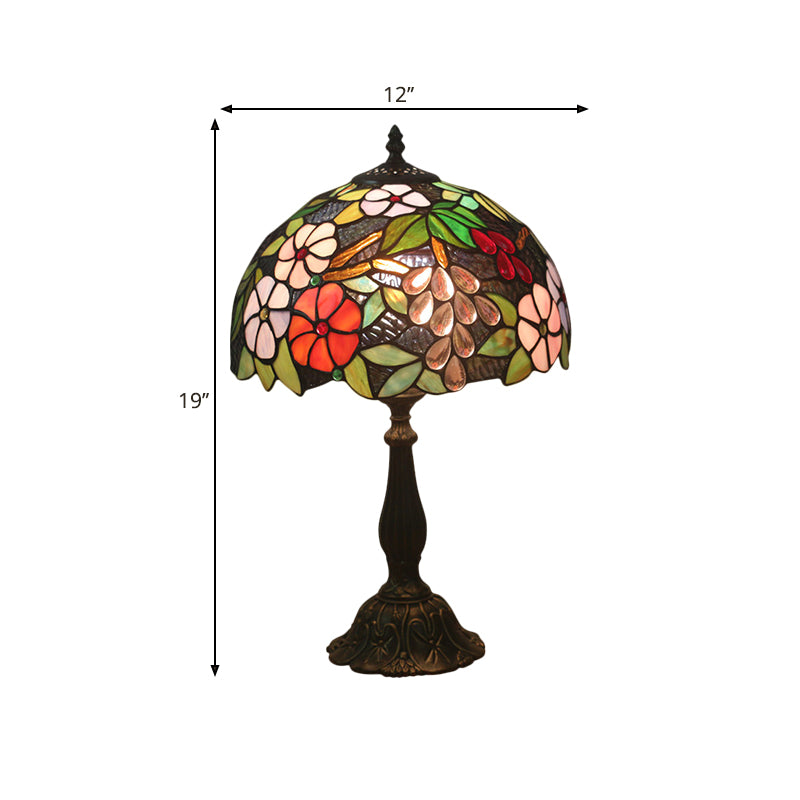 Grape and Floral Cut Glass Nightstand Lighting Tiffany 1-Light Brass Finish Night Lamp with Bowl Shade Clearhalo 'Lamps' 'Table Lamps' Lighting' 1710901