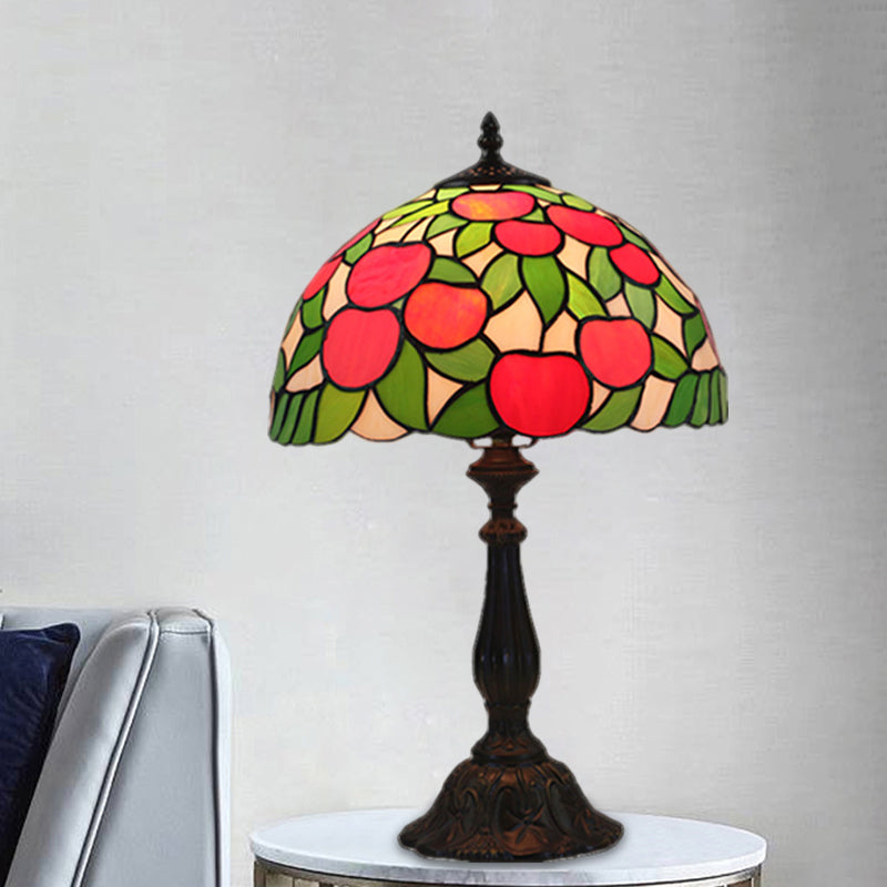 Red and Green Table Lighting Baroque 1-Light Stained Glass Switch Night Lamp with Apple Pattern Green-Red Clearhalo 'Lamps' 'Table Lamps' Lighting' 1710906
