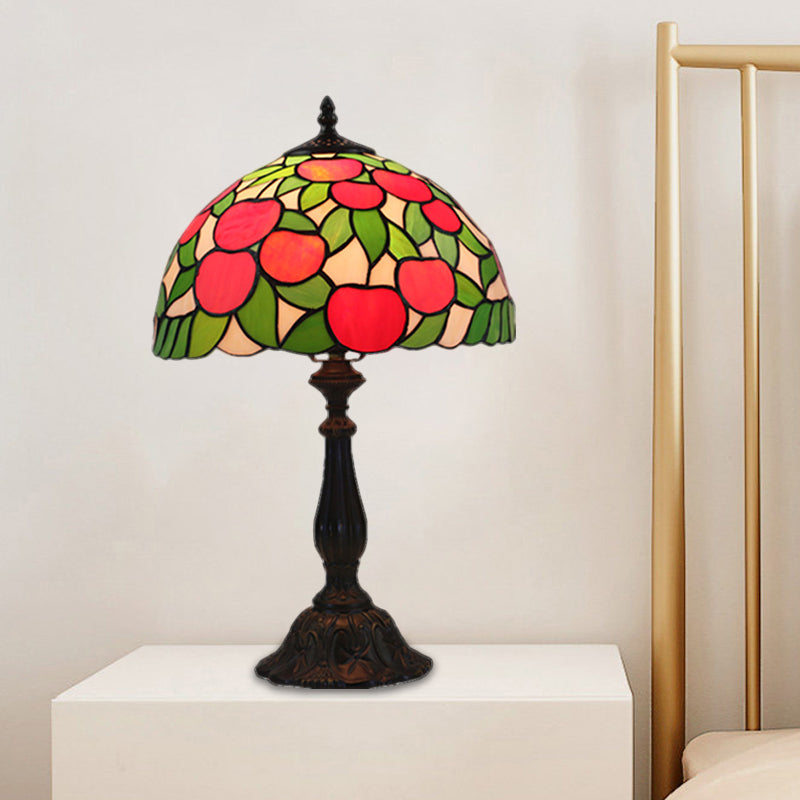 Red and Green Table Lighting Baroque 1-Light Stained Glass Switch Night Lamp with Apple Pattern Clearhalo 'Lamps' 'Table Lamps' Lighting' 1710907