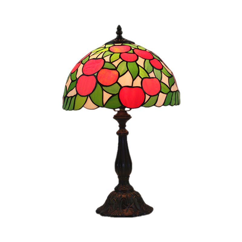 Red and Green Table Lighting Baroque 1-Light Stained Glass Switch Night Lamp with Apple Pattern Clearhalo 'Lamps' 'Table Lamps' Lighting' 1710908