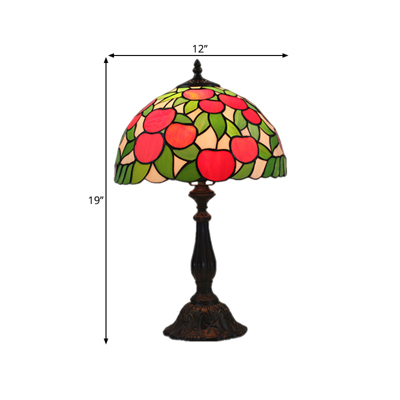 Red and Green Table Lighting Baroque 1-Light Stained Glass Switch Night Lamp with Apple Pattern Clearhalo 'Lamps' 'Table Lamps' Lighting' 1710909
