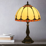 Dome Shaped Yellow Glass Task Lighting Victorian 1 Light Brass Reading Lamp for Bedroom Yellow Clearhalo 'Lamps' 'Table Lamps' Lighting' 1710922