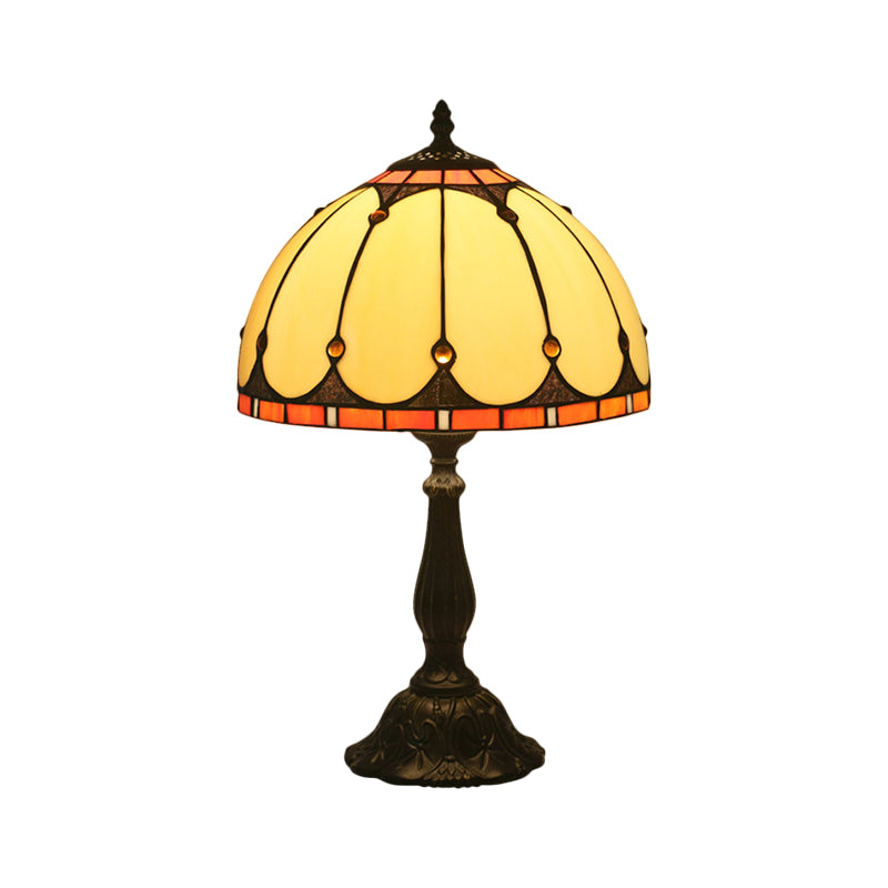 Dome Shaped Yellow Glass Task Lighting Victorian 1 Light Brass Reading Lamp for Bedroom Clearhalo 'Lamps' 'Table Lamps' Lighting' 1710924