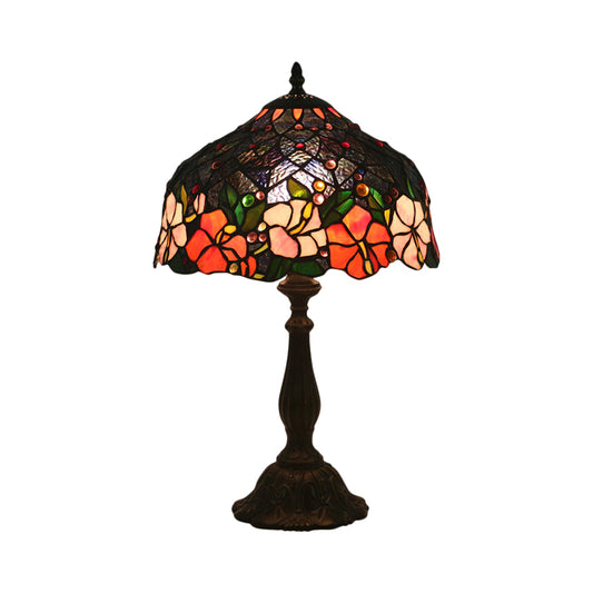 1 Light Bedroom Task Lamp Victorian Brass Floral Patterned Night Light with Bowl Cut Glass Shade Clearhalo 'Lamps' 'Table Lamps' Lighting' 1710932