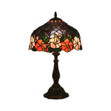 1 Light Bedroom Task Lamp Victorian Brass Floral Patterned Night Light with Bowl Cut Glass Shade Clearhalo 'Lamps' 'Table Lamps' Lighting' 1710932