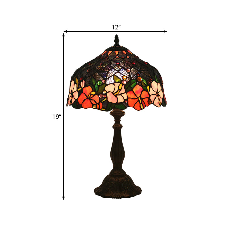 1 Light Bedroom Task Lamp Victorian Brass Floral Patterned Night Light with Bowl Cut Glass Shade Clearhalo 'Lamps' 'Table Lamps' Lighting' 1710933
