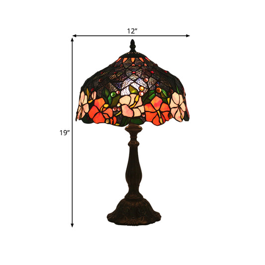 1 Light Bedroom Task Lamp Victorian Brass Floral Patterned Night Light with Bowl Cut Glass Shade Clearhalo 'Lamps' 'Table Lamps' Lighting' 1710933