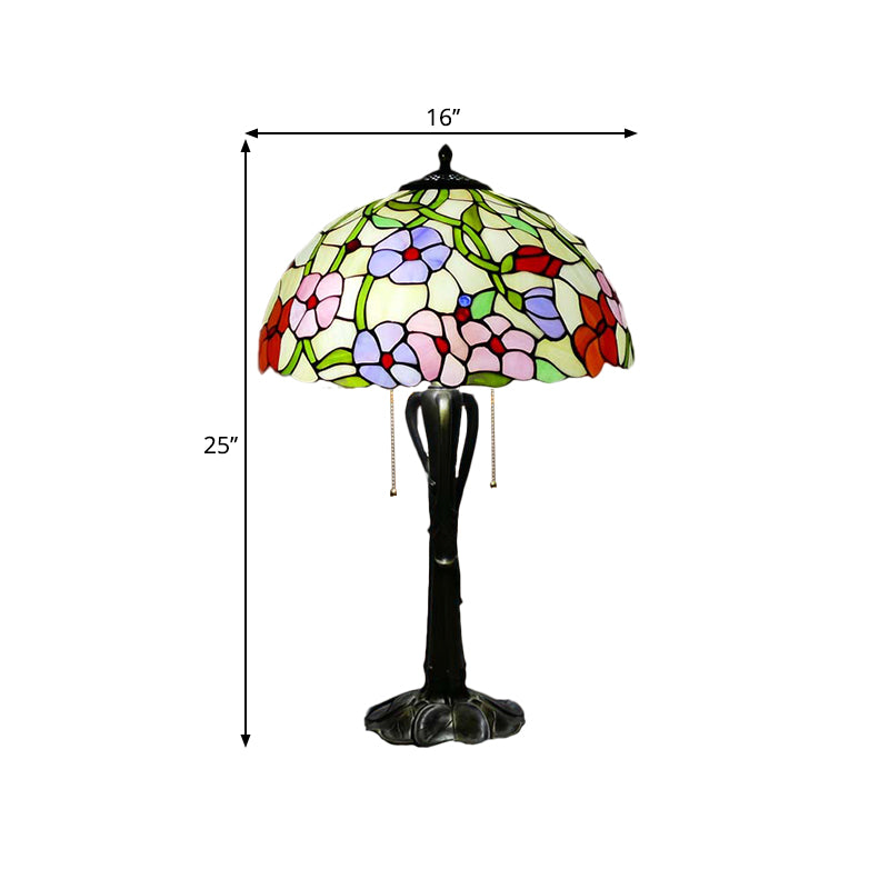Cone/Dome Nightstand Lighting Victorian Cut Glass 2-Head Gold Pull Chain Table Lamp with Blossom Pattern Clearhalo 'Lamps' 'Table Lamps' Lighting' 1710956