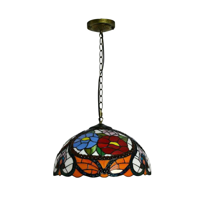 3 Bulbs Bloom Ceiling Lamp Victorian Red/Yellow/Red-Yellow-Blue-Green Stained Glass Ceiling Pendant Light with Adjustable Metal Chain Clearhalo 'Ceiling Lights' 'Chandeliers' 'Close To Ceiling Lights' 'Glass shade' 'Glass' 'Industrial' 'Middle Century Chandeliers' 'Tiffany Chandeliers' 'Tiffany close to ceiling' 'Tiffany' Lighting' 171096