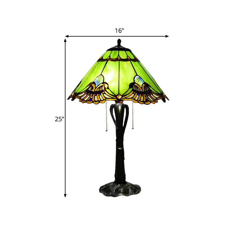 Cone/Dome Nightstand Lighting Victorian Cut Glass 2-Head Gold Pull Chain Table Lamp with Blossom Pattern Clearhalo 'Lamps' 'Table Lamps' Lighting' 1710961
