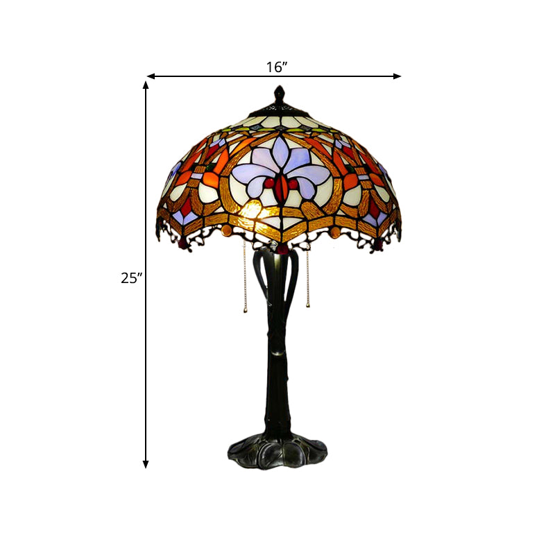Cone/Dome Nightstand Lighting Victorian Cut Glass 2-Head Gold Pull Chain Table Lamp with Blossom Pattern Clearhalo 'Lamps' 'Table Lamps' Lighting' 1710966