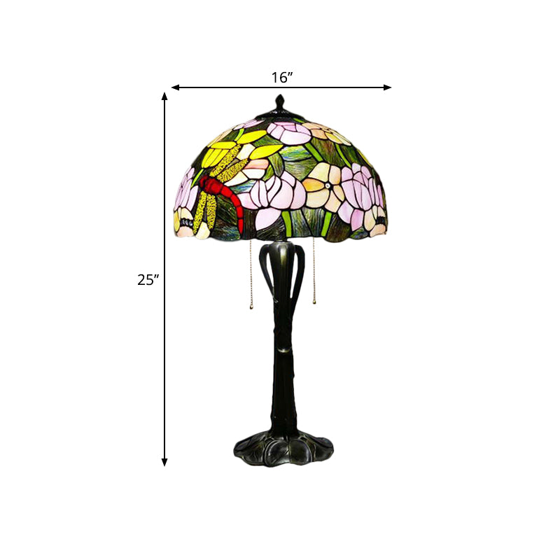 Cone/Dome Nightstand Lighting Victorian Cut Glass 2-Head Gold Pull Chain Table Lamp with Blossom Pattern Clearhalo 'Lamps' 'Table Lamps' Lighting' 1710976