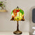 Victorian Bell Table Light 2 Heads Hand Cut Glass Blossom Patterned Nightstand Lamp in Yellow and Green with Pull Chain Yellow-Green Clearhalo 'Lamps' 'Table Lamps' Lighting' 1710977