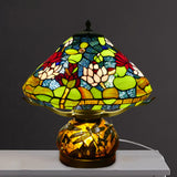 Stained Glass Conic Table Lamp Mediterranean 3 Heads Green Lotus Patterned Night Lighting for Bedroom Green Clearhalo 'Lamps' 'Table Lamps' Lighting' 1710985