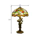 3 Heads Bell/Scalloped Night Lighting Baroque Gold Stained Glass Flower Patterned Task Lamp with Resin Naked Woman Clearhalo 'Lamps' 'Table Lamps' Lighting' 1710996