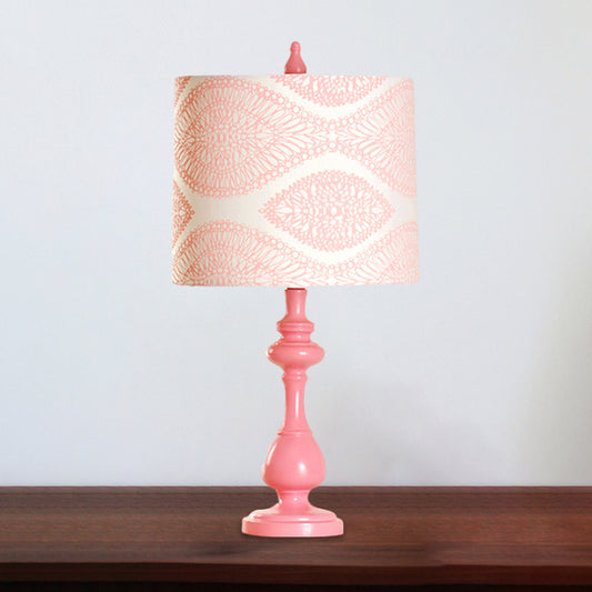 Macaron Barrel Night Lamp Fabric 1 Light Bedroom Task Lighting with Column Base in Pink Clearhalo 'Lamps' 'Table Lamps' Lighting' 1711019