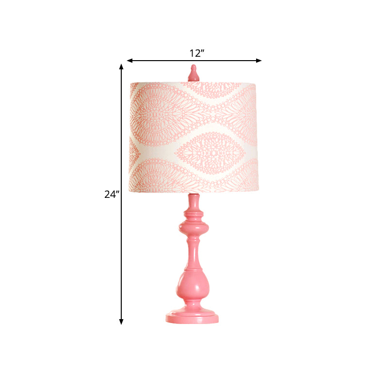 Macaron Barrel Night Lamp Fabric 1 Light Bedroom Task Lighting with Column Base in Pink Clearhalo 'Lamps' 'Table Lamps' Lighting' 1711021
