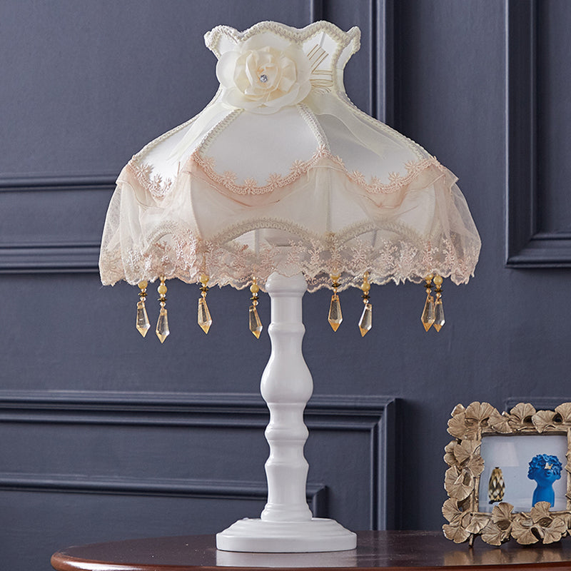 Fabric Paneled Dome Table Light Scandinavian 1 Bulb Night Lamp with Crystal Spears Deco in White White Clearhalo 'Lamps' 'Table Lamps' Lighting' 1711022