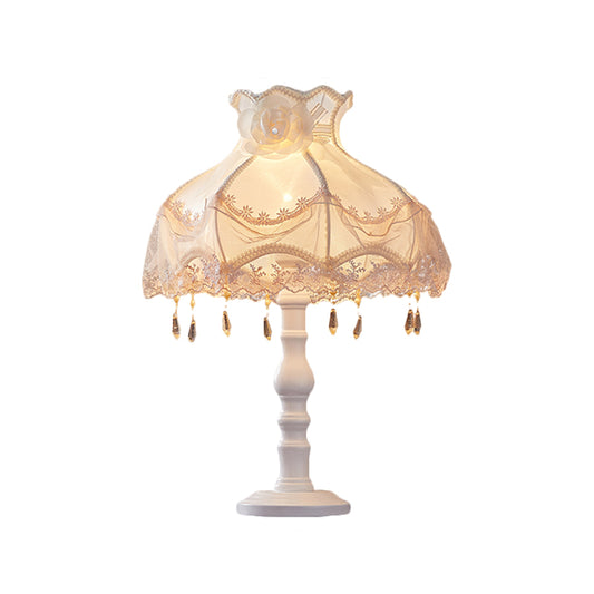 Fabric Paneled Dome Table Light Scandinavian 1 Bulb Night Lamp with Crystal Spears Deco in White Clearhalo 'Lamps' 'Table Lamps' Lighting' 1711024