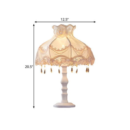 Fabric Paneled Dome Table Light Scandinavian 1 Bulb Night Lamp with Crystal Spears Deco in White Clearhalo 'Lamps' 'Table Lamps' Lighting' 1711025